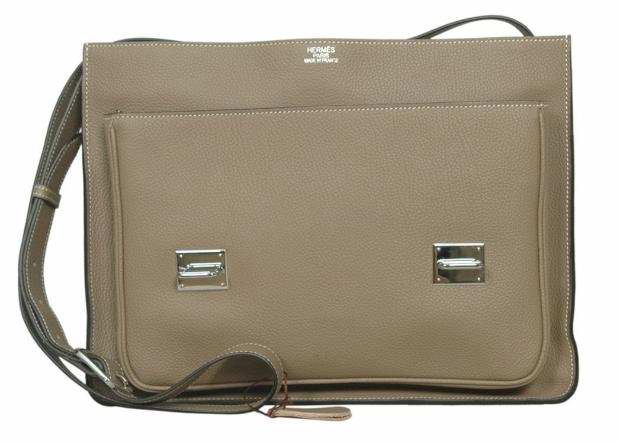 Hermes Steve ere Togo Leather Messenger Bag Grey 92111 On Sale - Click Image to Close